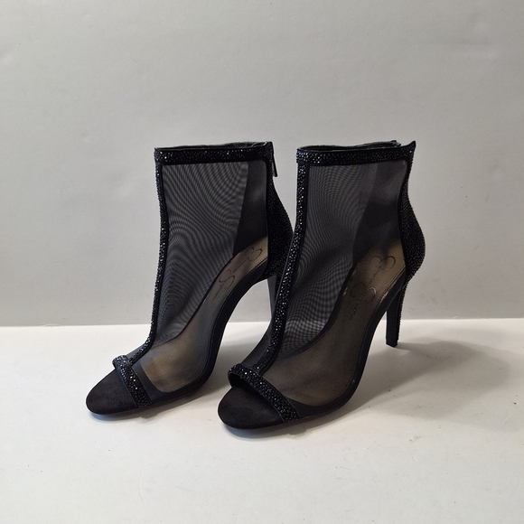 Jessica Simpson Black Mesh Rhinestone Whimsigoth Fairy Ankle Booties Size 7.5M - Picture 4 of 15